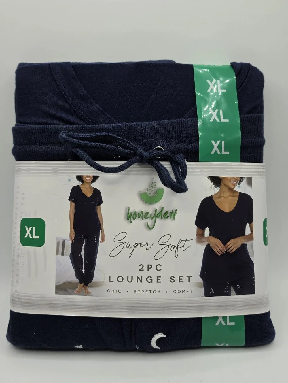 Honeydew Super Soft 2 Piece Embroidered Moon Lounge Pajama Set Navy Blue XL